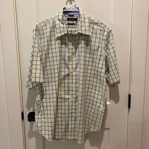 Nautica Men's Short Sleeve Button Down Shirt.  XL, Classic Fit, BL/Yell/WHT